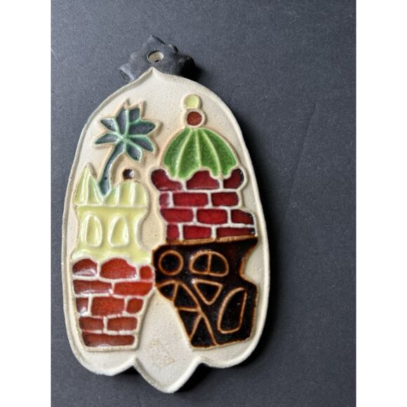 Handcrafted Ceramic Tile Ornament Wall Hanging Boho Rustic Cottagecore Whimsy - Picture 2 of 5